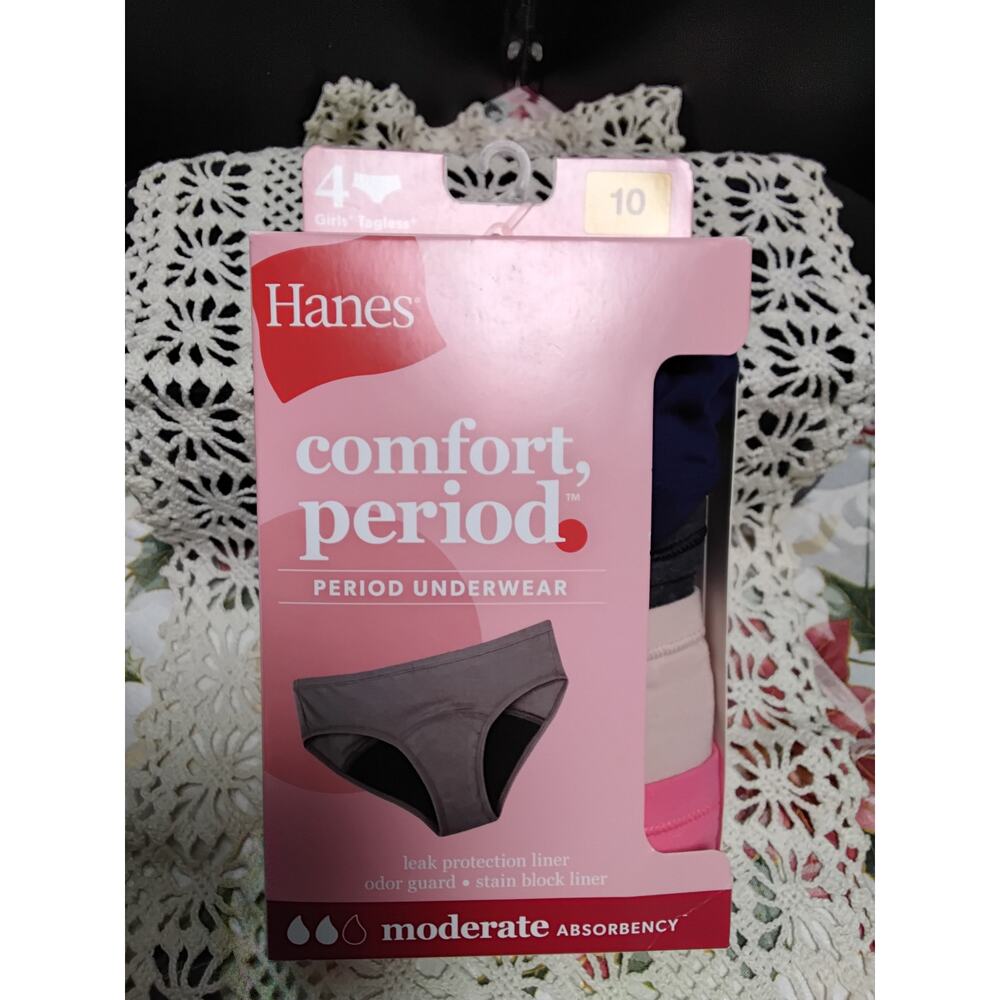 NEW Hanes Comfort Period Hipster Underwear Girls Size 10 package of 4